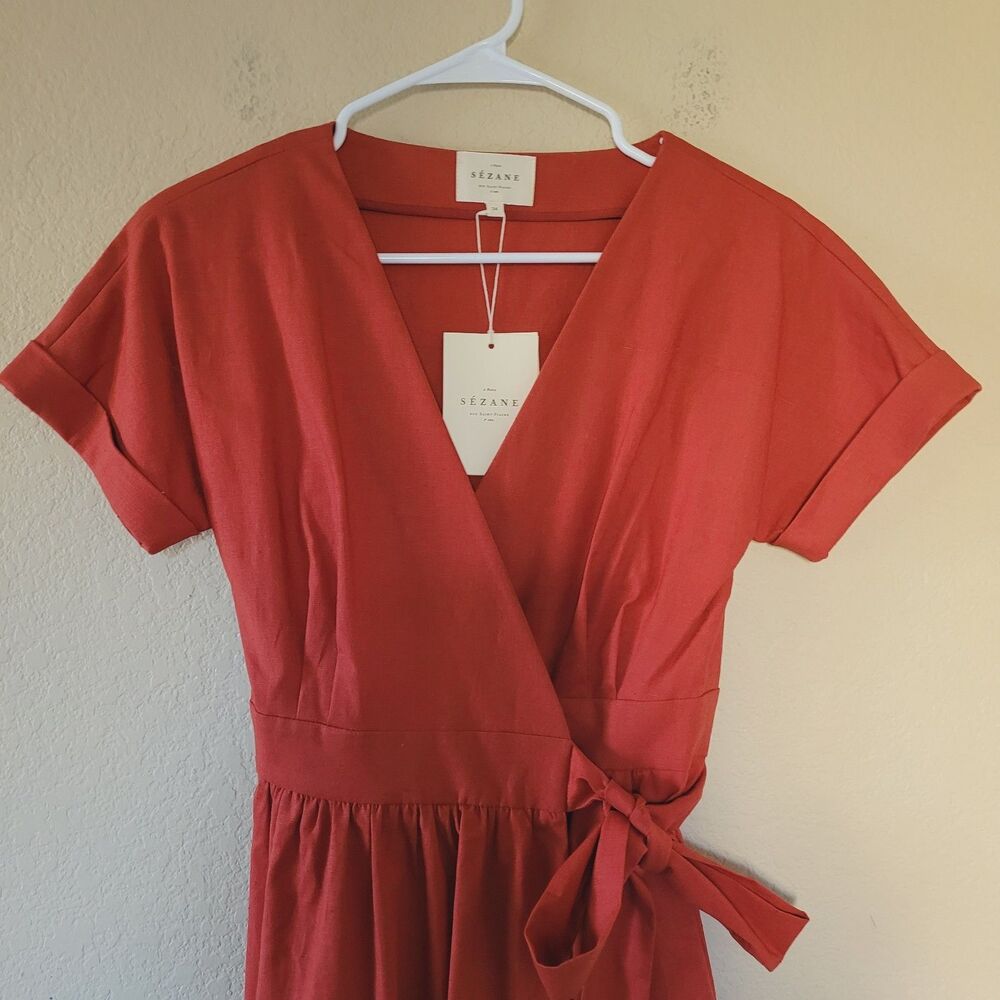 Sezane Rust Red Wrap-Style Midi Dress - Picture 2 of 9